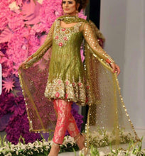 Load image into Gallery viewer, Kashees Bridal Mehndi Mayo Net Embroidery Green Suit With Net Embroidery Dupatta
