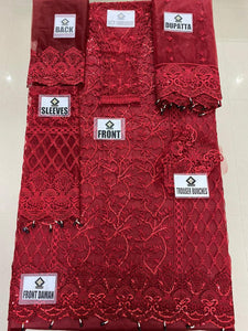 ANAYA LUXURY FORMAL COLLECTION NET EMBROIDERED RED SUIT