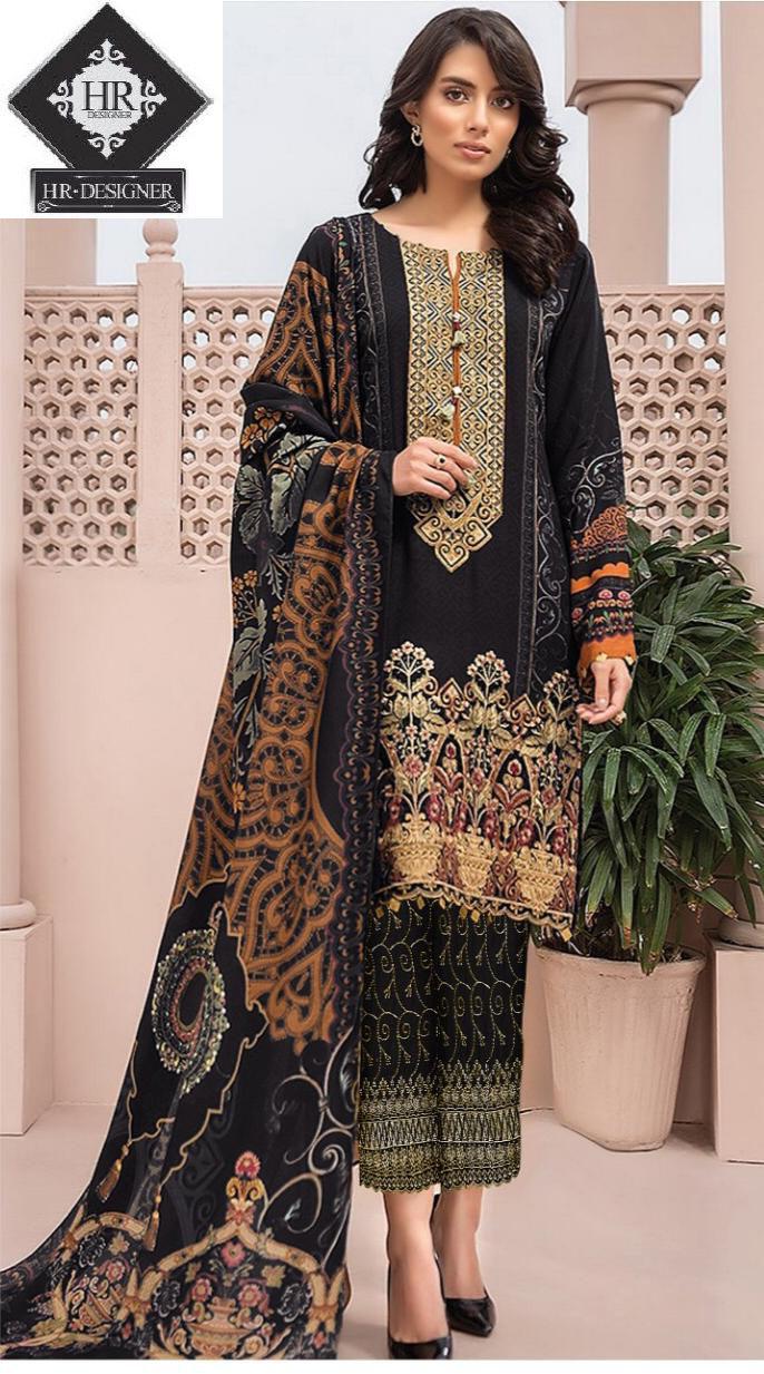 Lawn Embroidered Suit With Chiffon Printed Dupatta and Embroidered Trouser